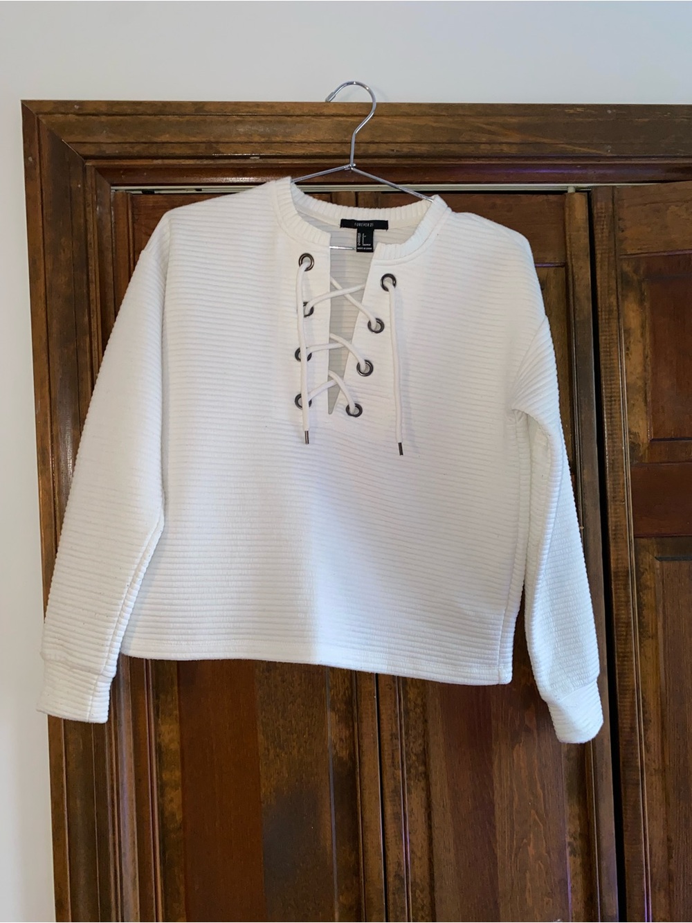 Forever 21 Lace-Up Ribbed Sweatshirt Cropped Top, size Small